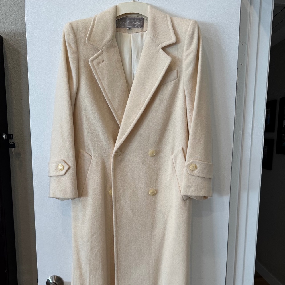 Vintage Evan Picone Ivory Wool Long Coat USA Size 8